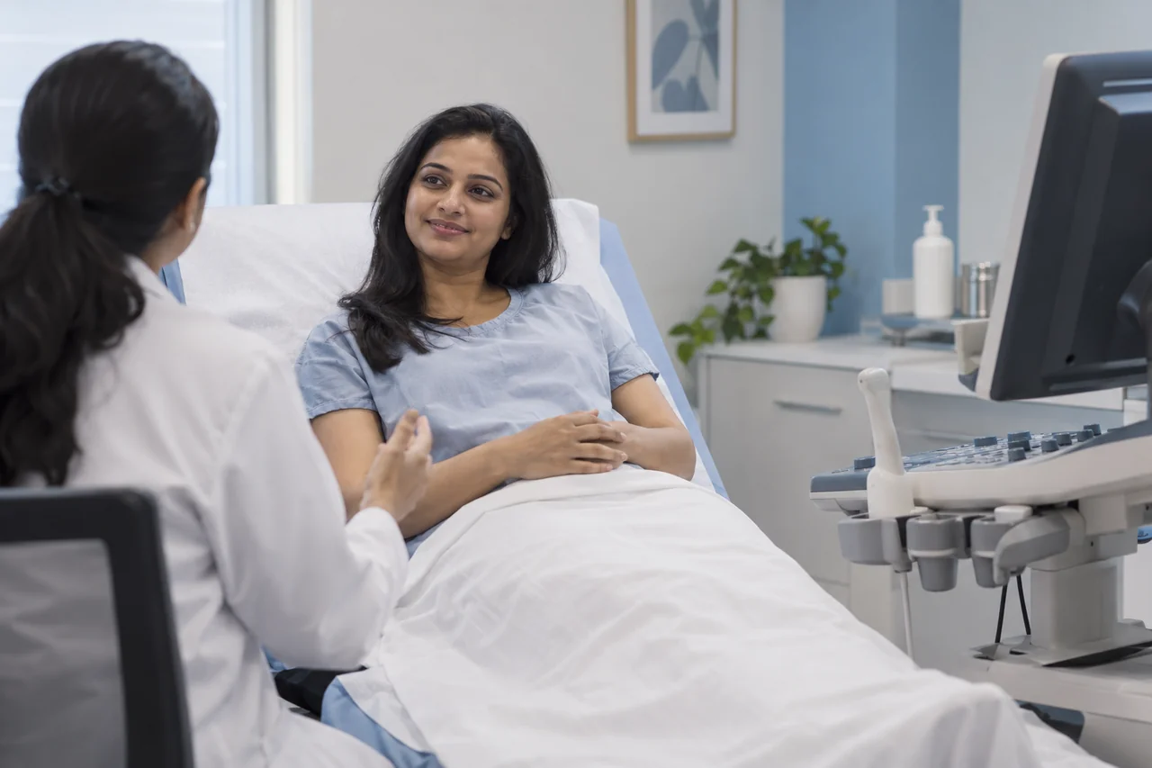 A woman discussing monitoring with a healthcare professional