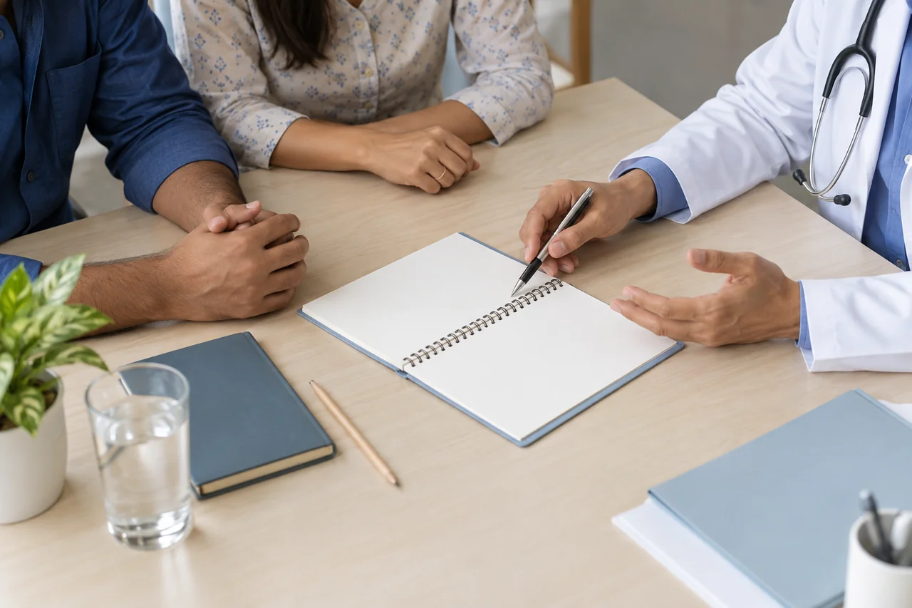 A couple and a clinician considering a plan together